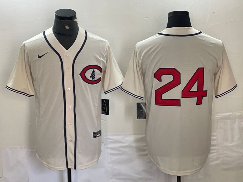 Men Cincinnati Reds 24 No Name Cream Nike Throwback MLB Jersey